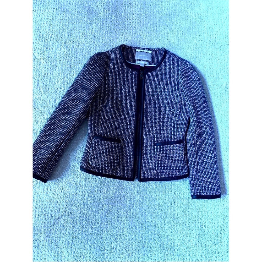 Banana Republic Black and White Tweed Zip-Front Jacket